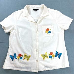 Kak Tus Women’s Embroidered Button-up Blouse Top 100% Cotton size 1x